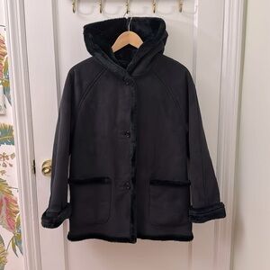 Larry Levine Black Coat with Faux Fur Lining - Size XS